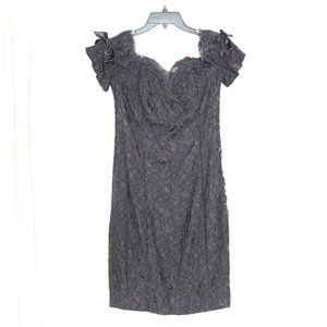 Vintage 90s Expo Nite Black Lace Cold Shoulder Knee Length Formal Dress Womens 6